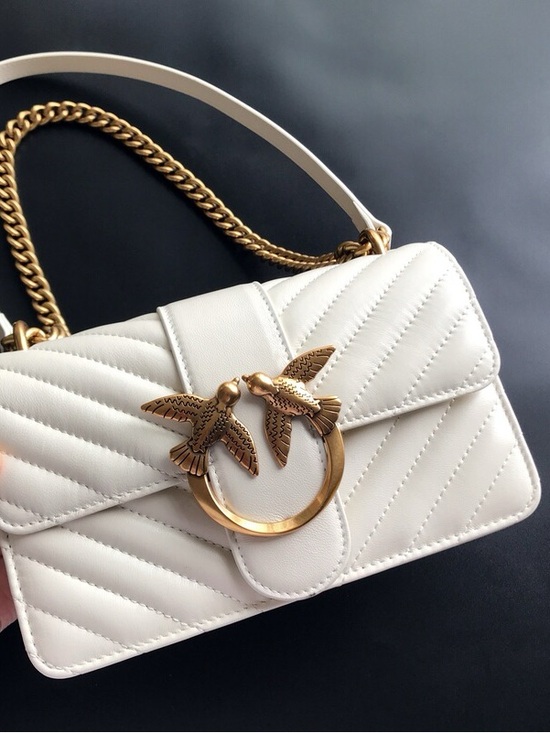 Handbags - White Quilted Shoulder Bag with Gold Bird Ring Accent